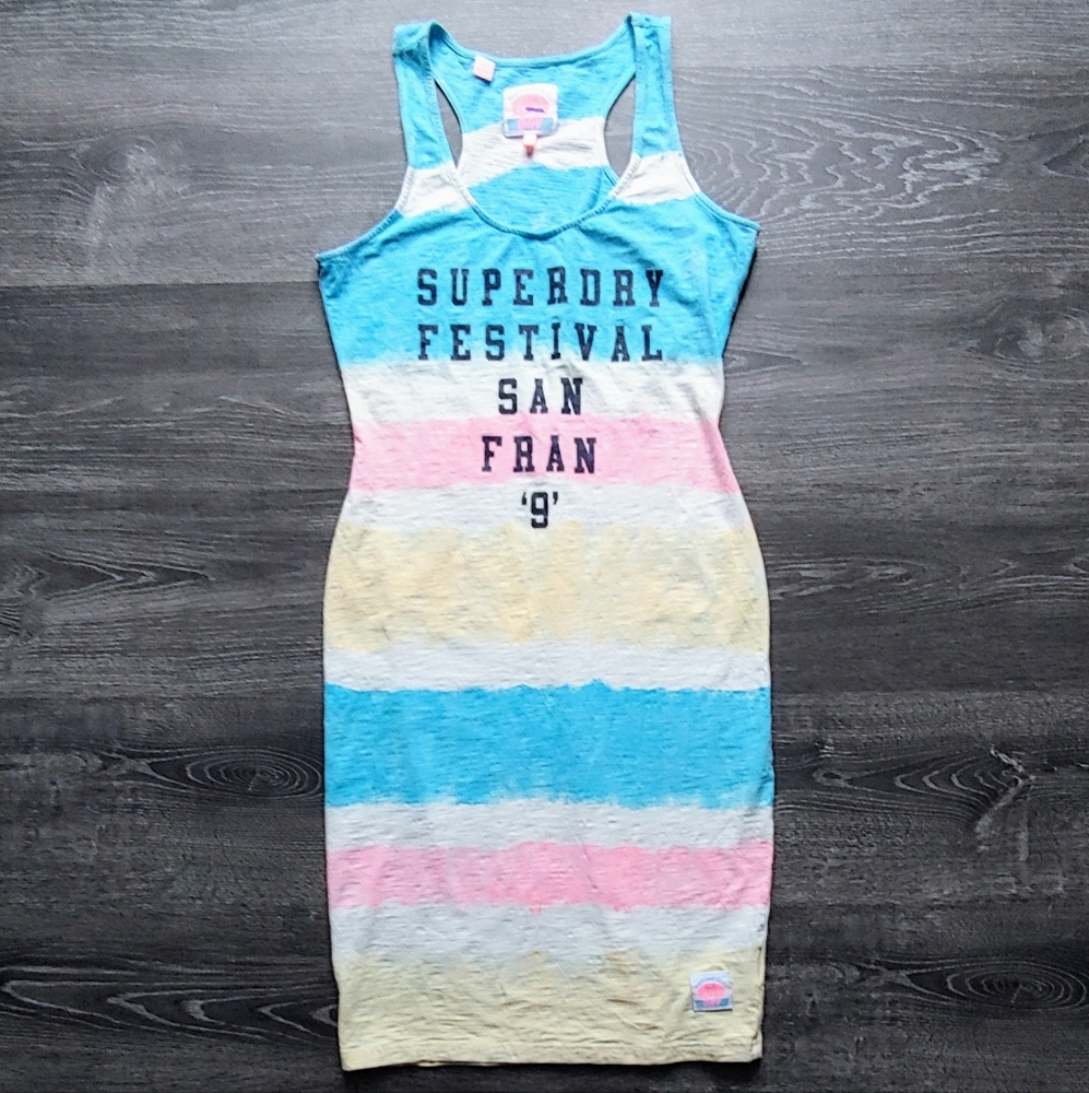 Superdry Festival tie dye stripe tank dress